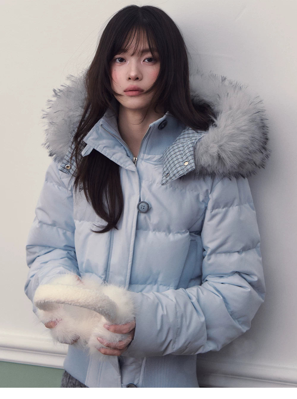 Blue Plaid Hooded Down Jacket