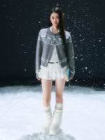 Gray Fair Isle Pattern Knit Cardigan