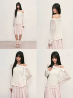 White Lace Knit Blouse & Skirt Set