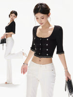 Black Silver Knit Crop Top