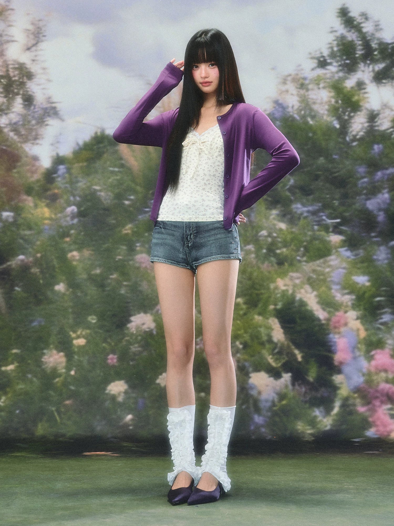 Purple Knit Cropped Cardigan