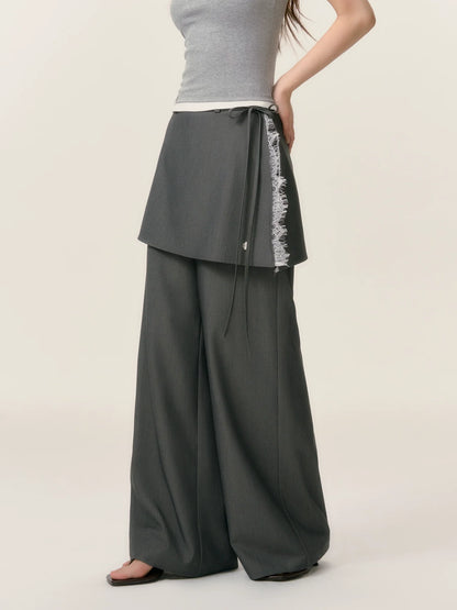 Patchwork Fake Two-Piece Wide-Leg Suit Pants