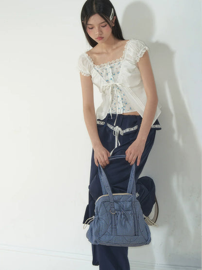 Fake Two-Piece Floral Lace Shirt Top