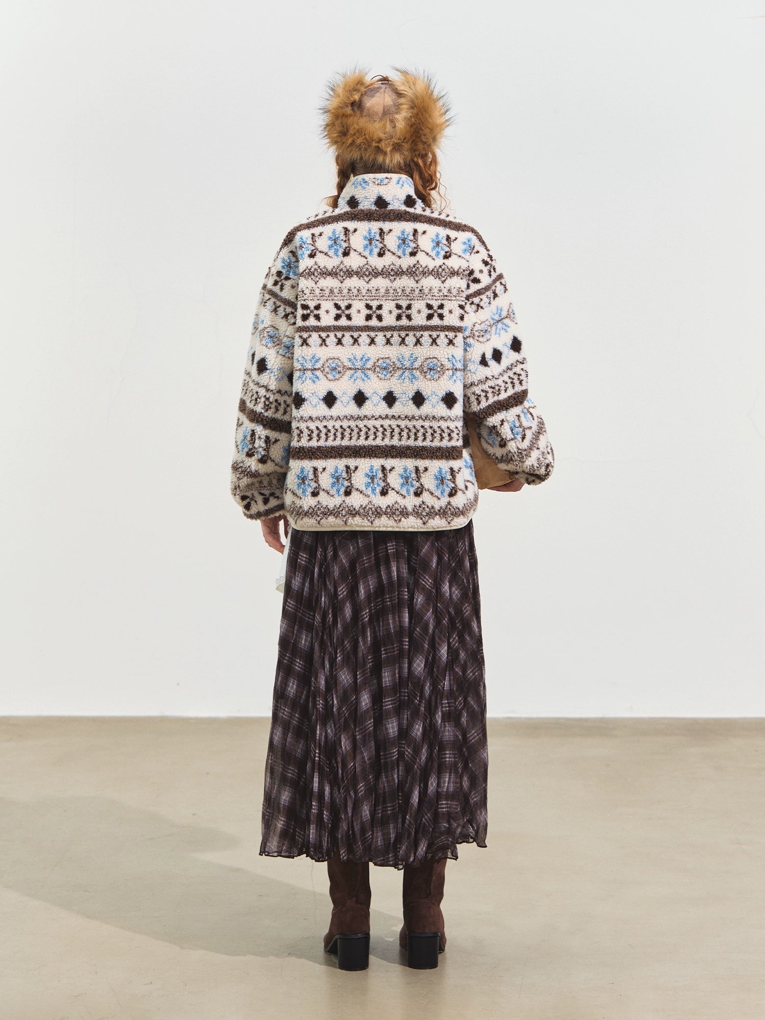 Jacquard Fleece High-neck Oversized Jacket