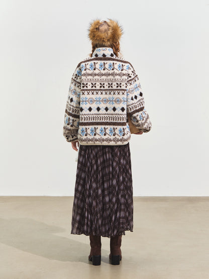 Jacquard Fleece High-neck Oversized Jacket