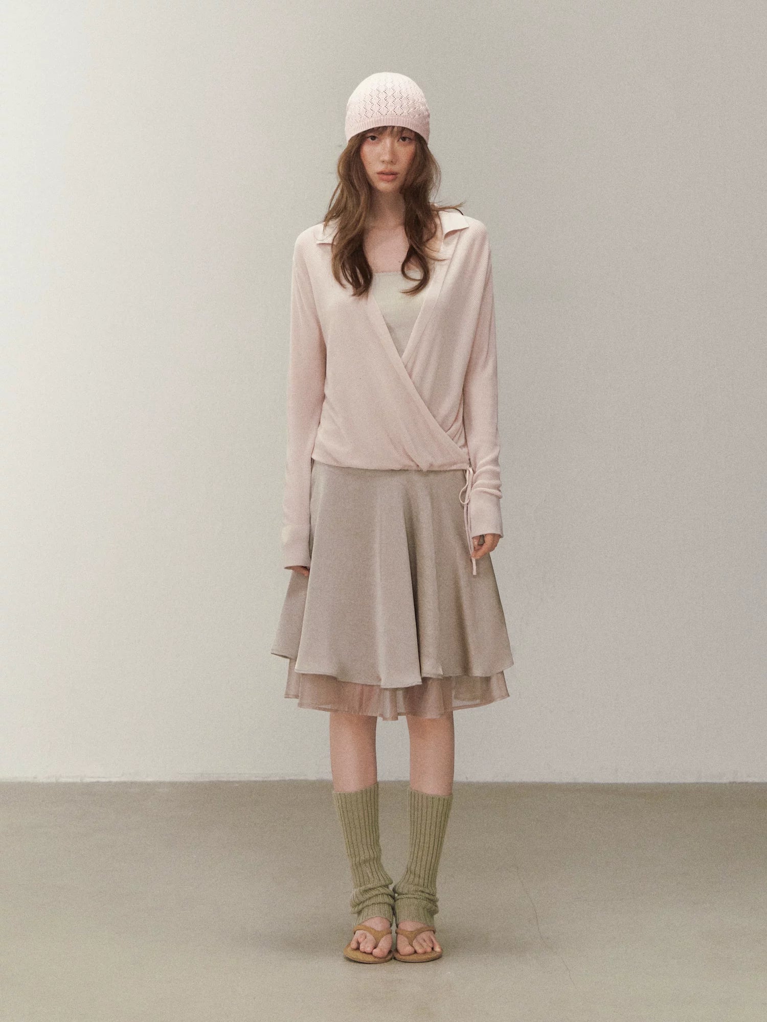 Silk Cross V-neck Knit Top