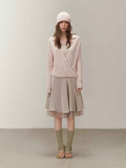 Silk Cross V-neck Knit Top