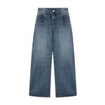 Blue Vintage Studded Wide-Leg Jeans