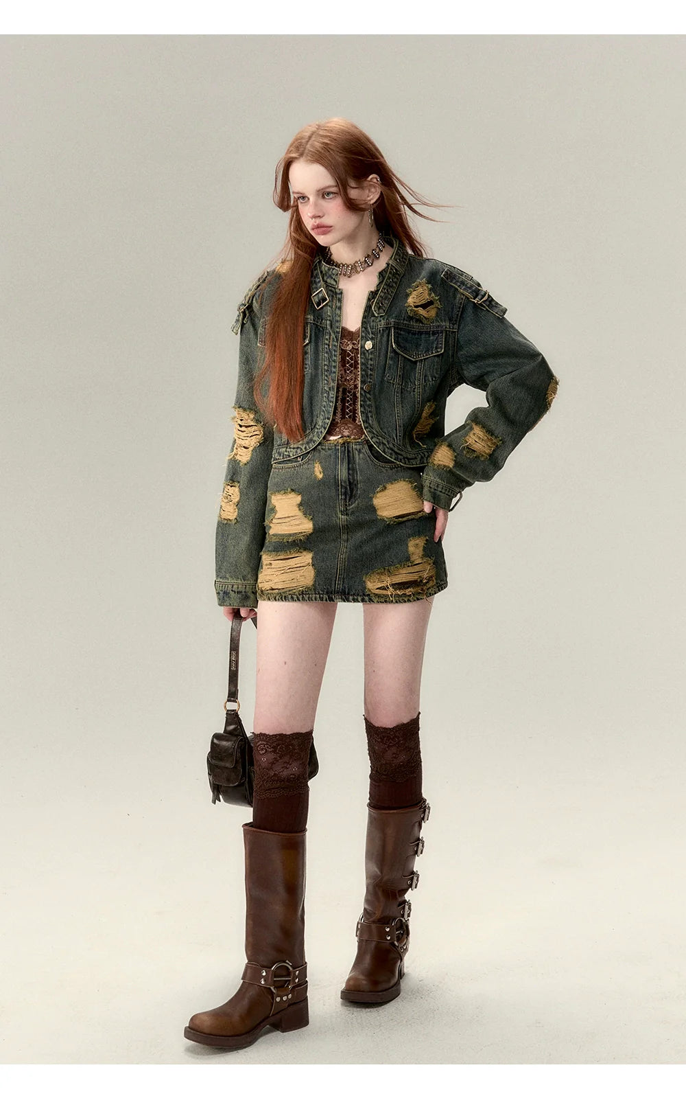 Double-Layer Distressed Denim Jacket