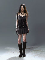 Pleated Belt Slip Dress