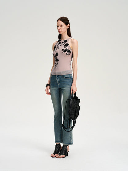 Flocked Mesh Floral Violet Cami