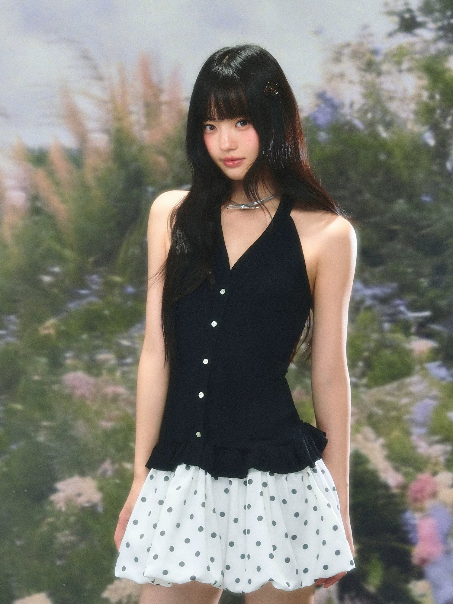 Black Polka Dot Halter Dress