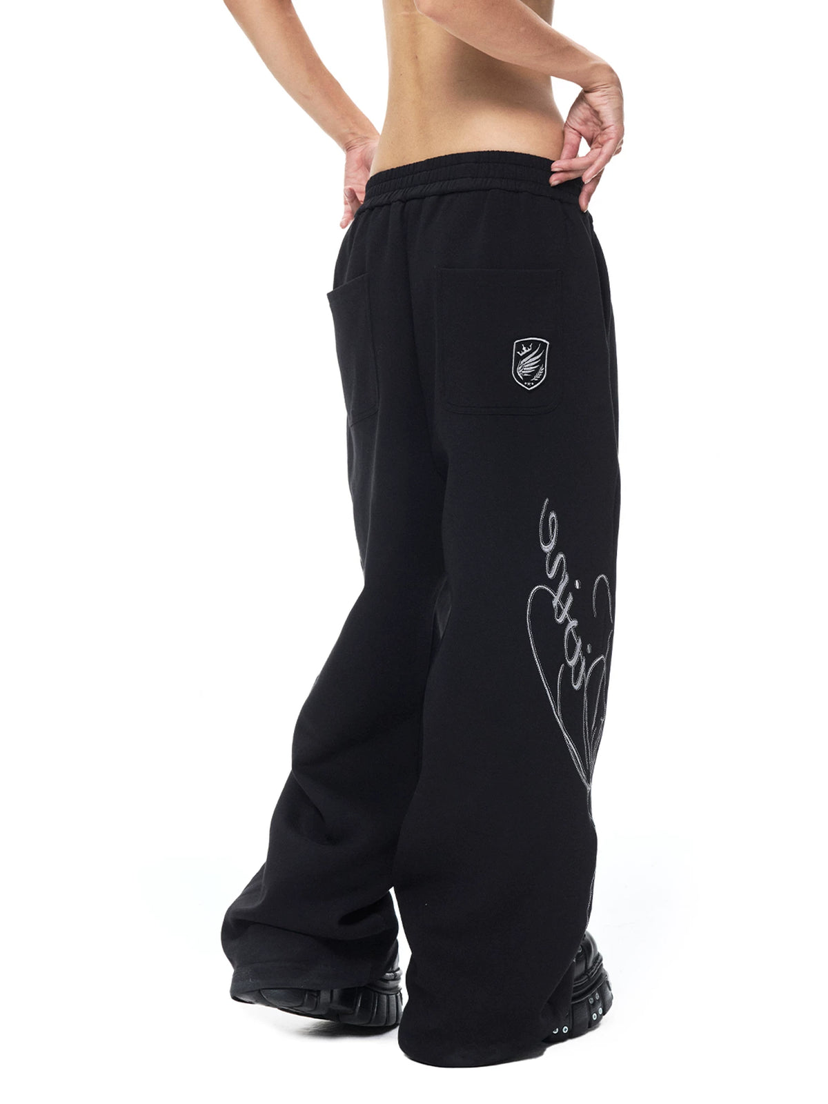 Embroidered Wide Leg Sweatpants