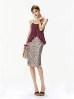 Sequin Slit Midi Skirt