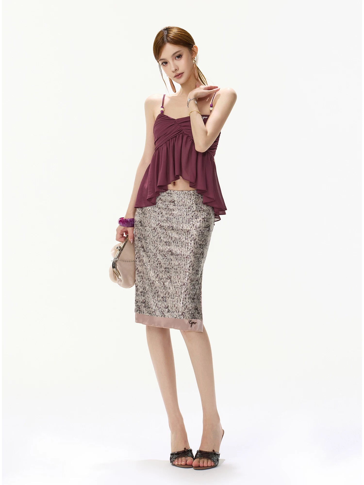 Sequin Slit Midi Skirt