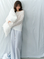 Blue Plaid Lyocell Blend Pants