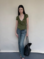 Deep V Ruffle Tie Cardigan