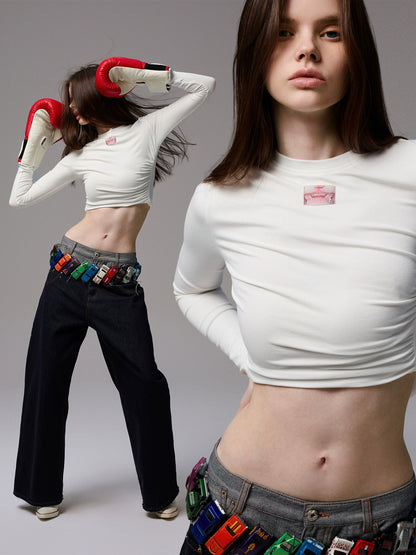 Ruched Crewneck Long-Sleeve Blouse