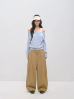 Double Waistband Pleated Wide Leg Pants