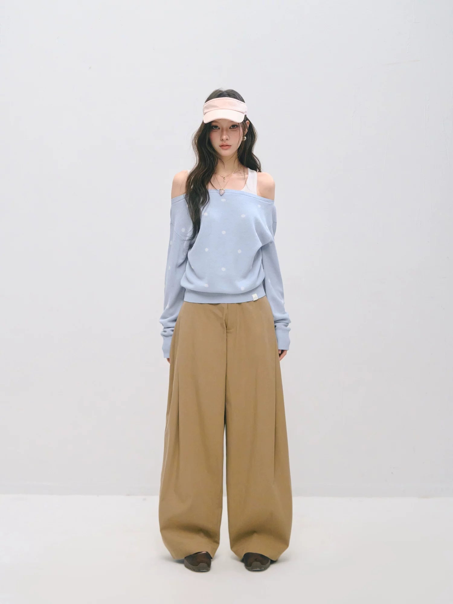 Double Waistband Pleated Wide Leg Pants