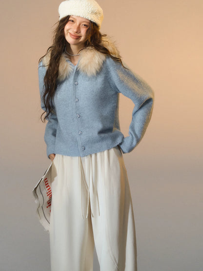 Detachable Fur Collar Fleece Hooded Cardigan