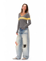 Washed Distressed Wide Jeans