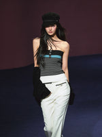 Colorblock Bustier Top & Relaxed Wool-Blend Knit Cardigan Set