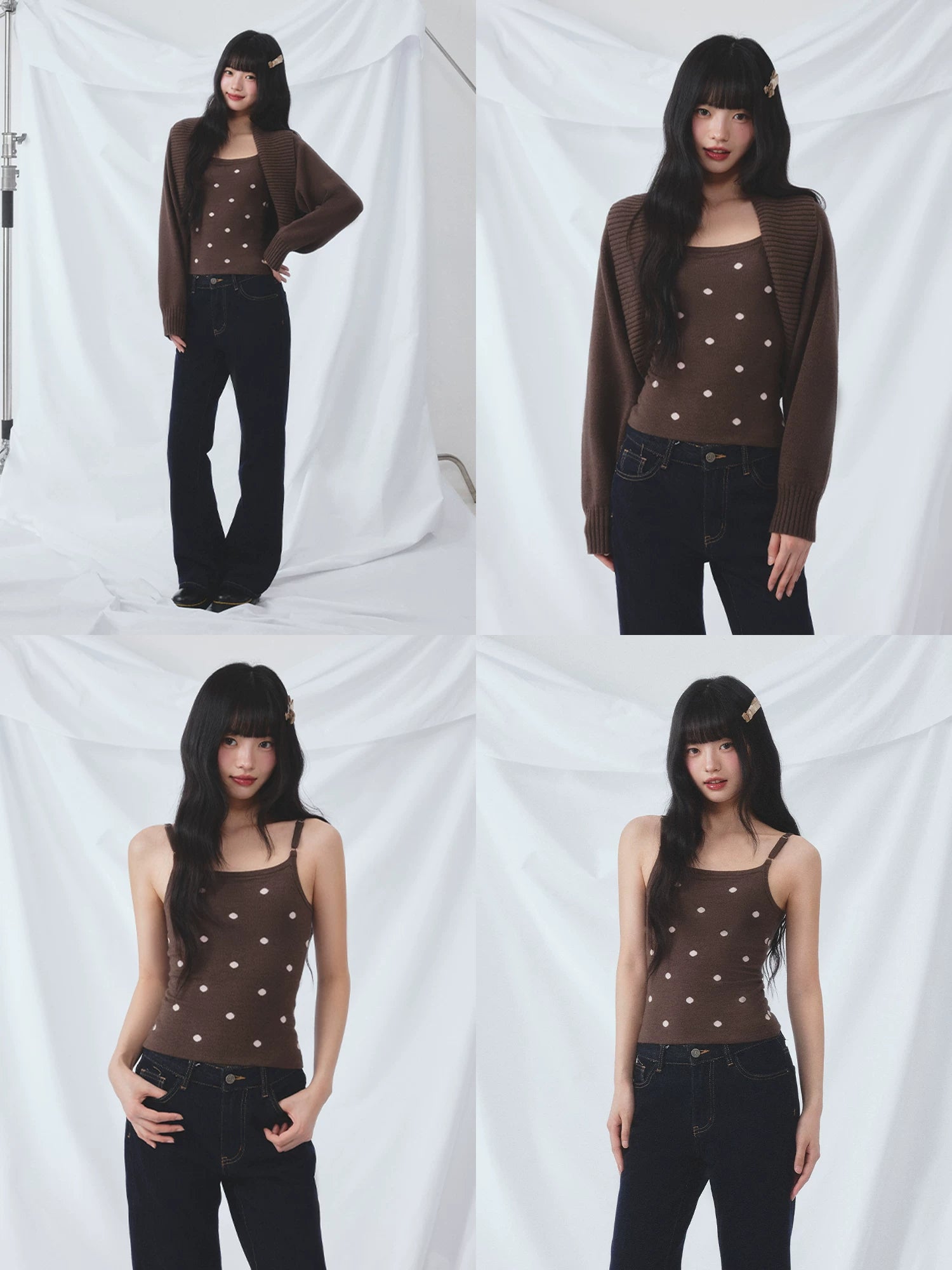 Polka Dot Cardigan Two-Piece Set