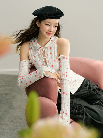 Black &amp; White Off-Shoulder Tie-Back Knit Cardigan