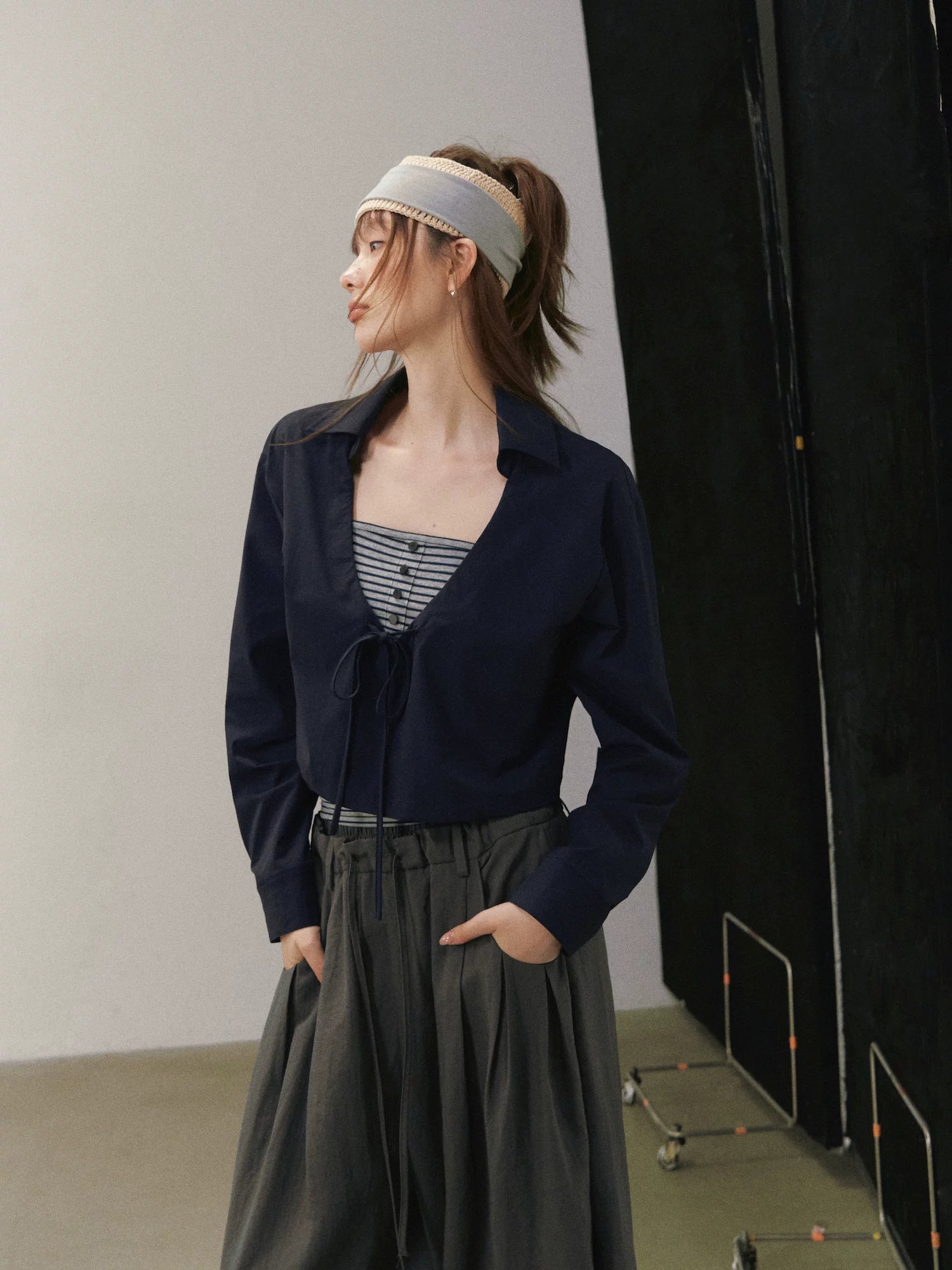 Ruched V Neck Layered Top