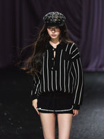 Striped Knit Polo T-Shirt & Contrast Trim Skort Set