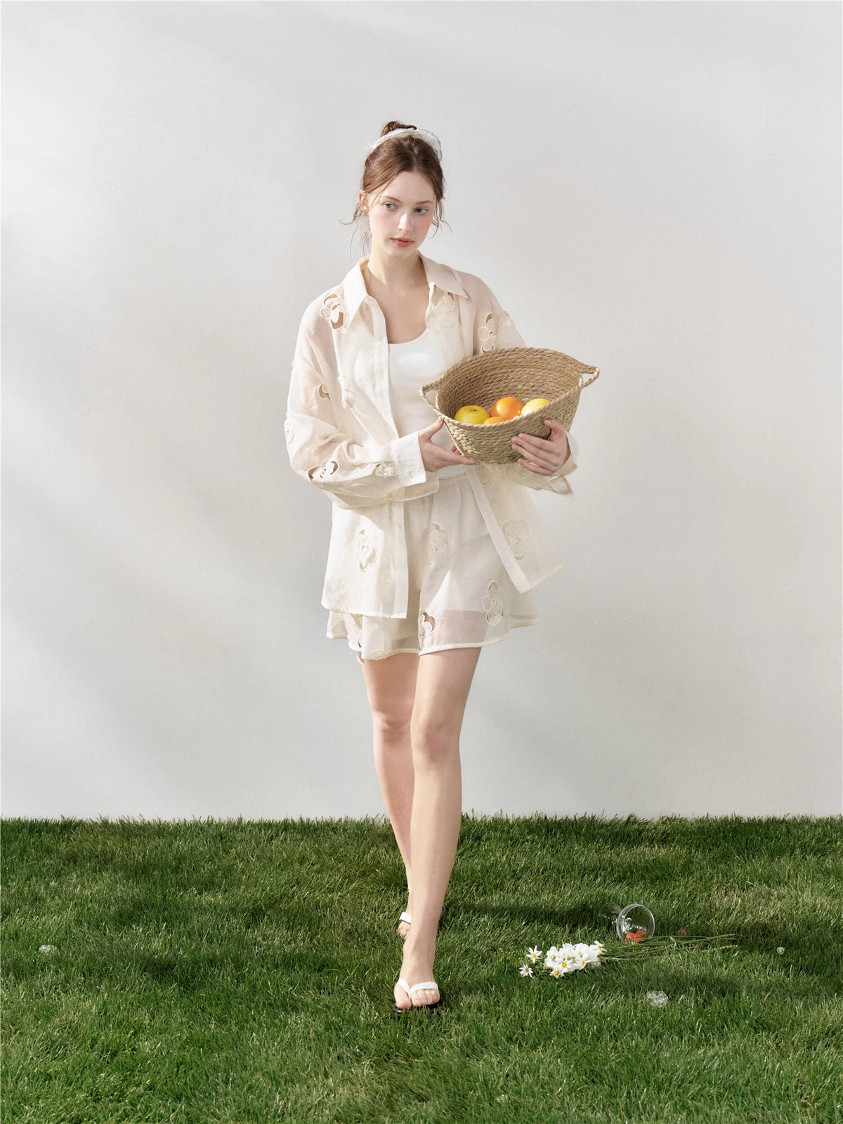 Floral Embroidered Shirt Set