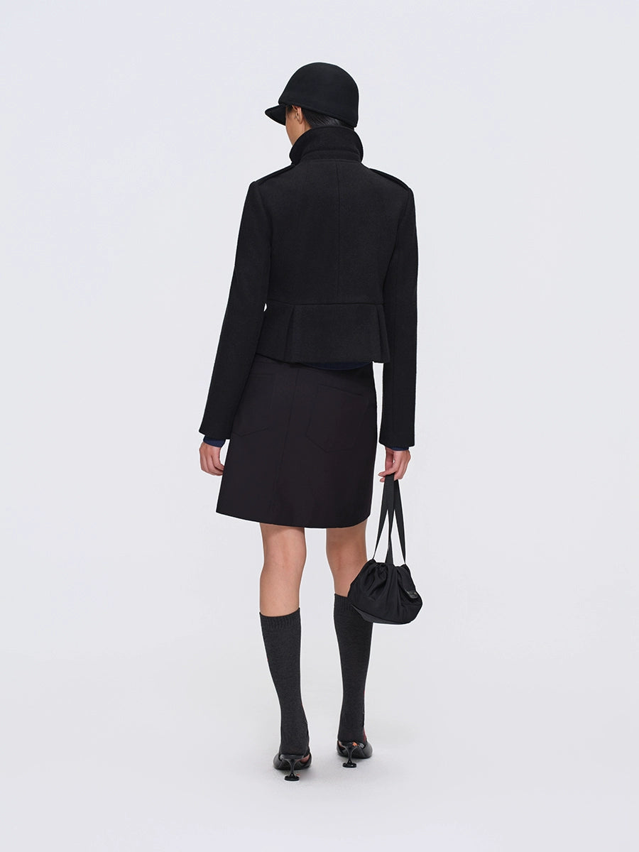 Wool-Blend Buttoned Structured Short Jacket