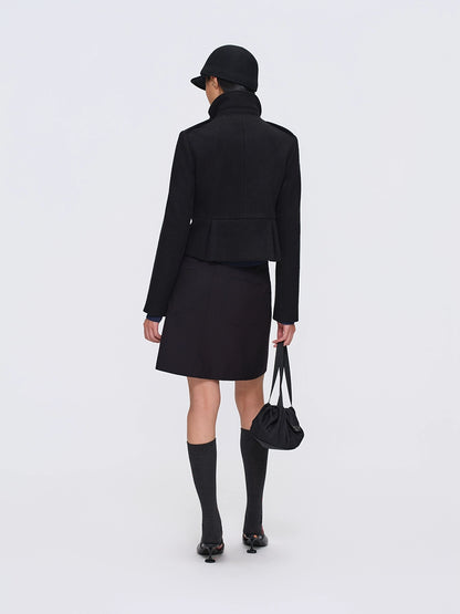 Wool-Blend Buttoned Structured Short Jacket