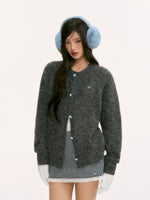 Gray Knit Crewneck Cardigan