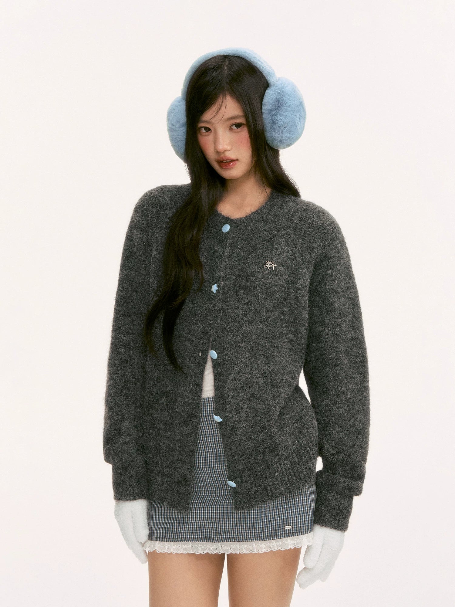 Gray Knit Crewneck Cardigan