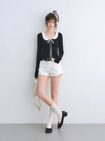 Polka Collar Cardigan Set