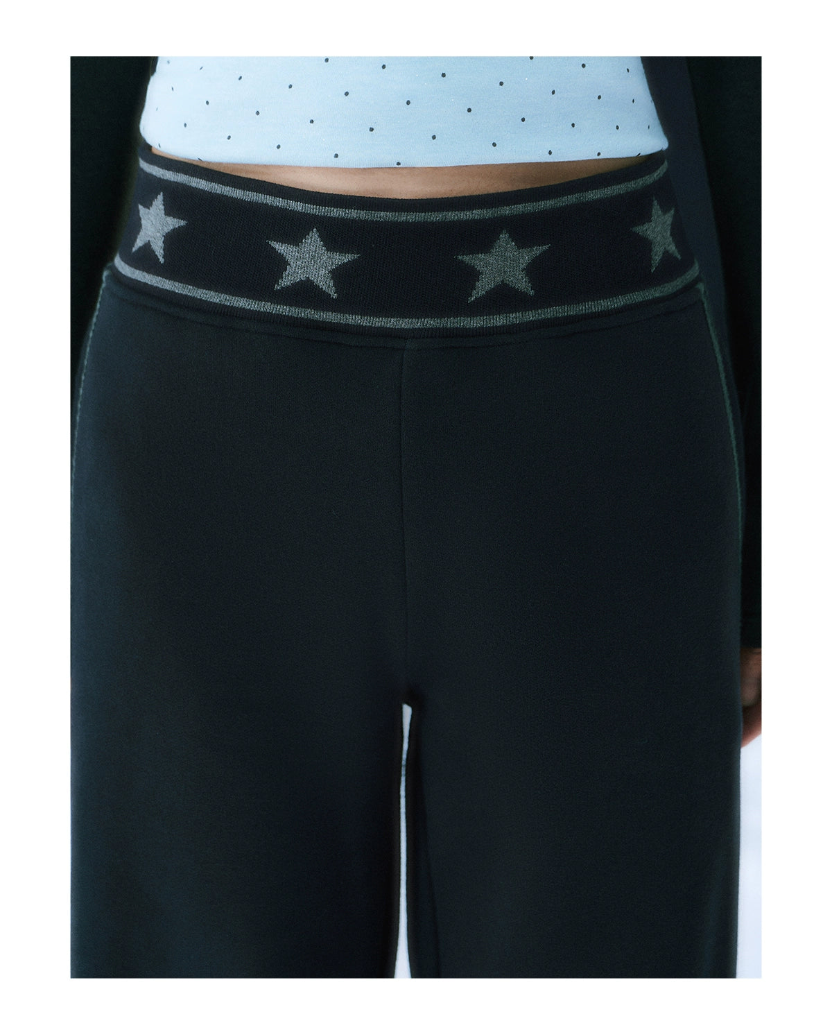 Navy Blue Star Waist Print Straight Sweatpants