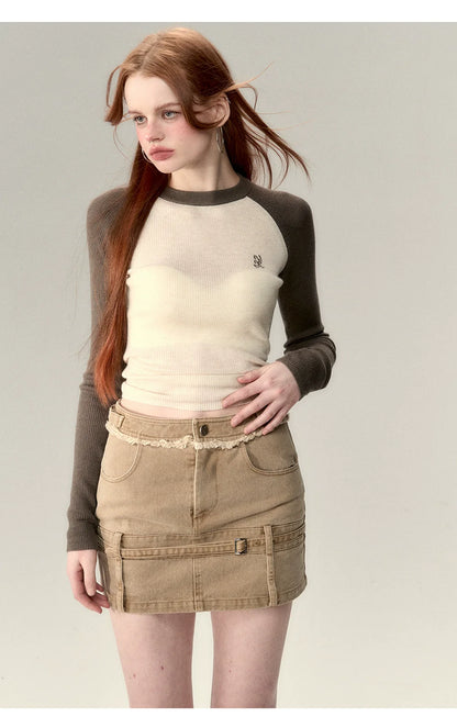 Apricot &amp; Coffee Wool Knit Sweater
