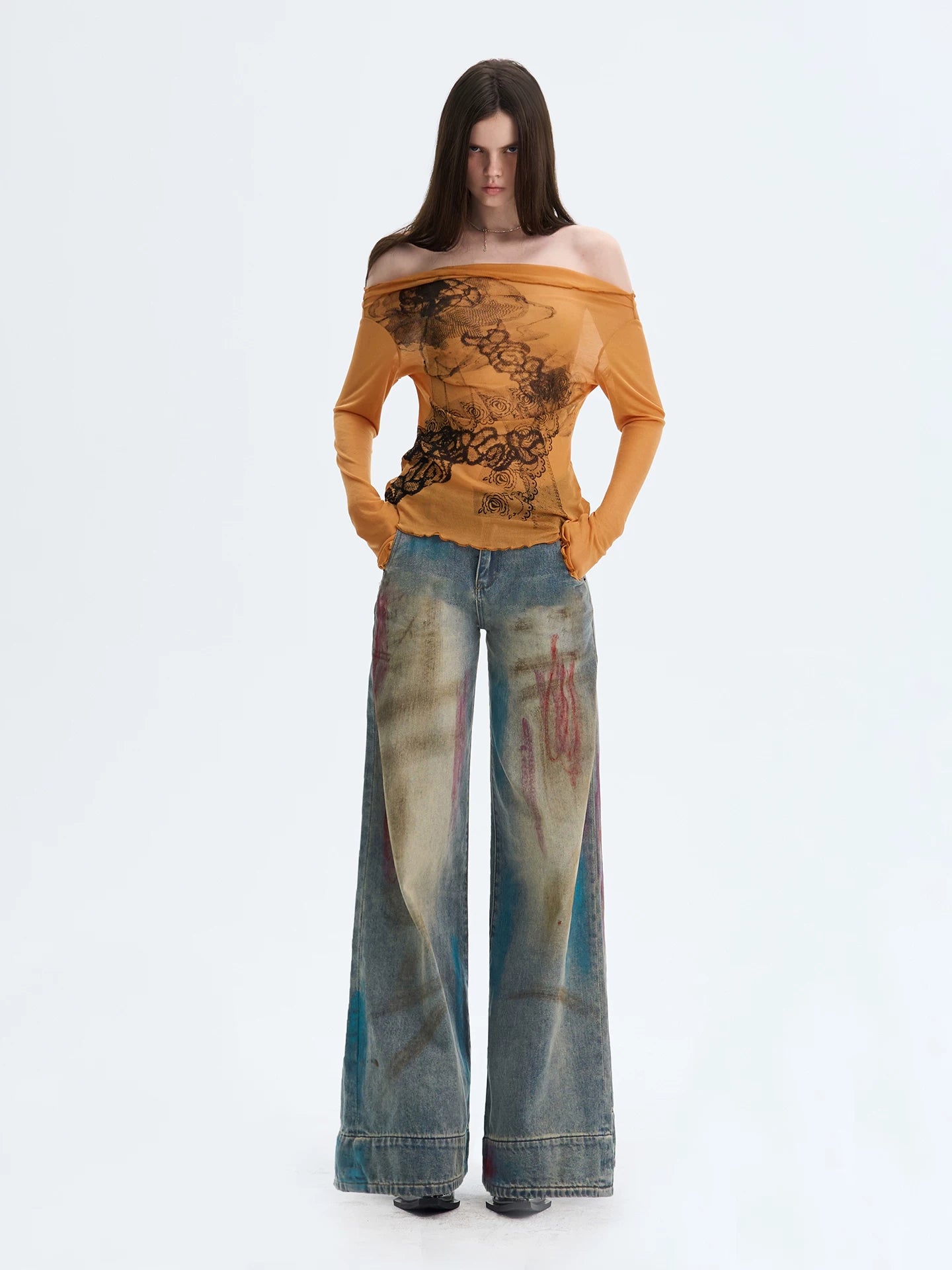 Hand-Painted Straight Denim Pants
