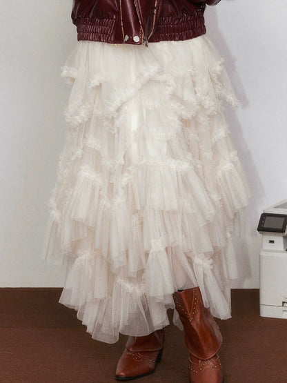 A-Line Long Skirt with Flared Tulle