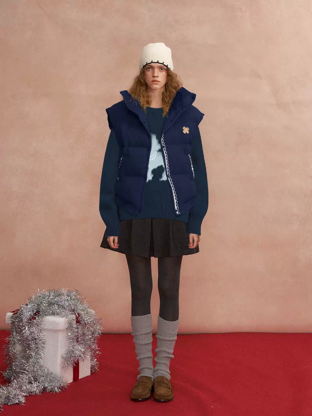 Lace Stand Collar Puffer Vest