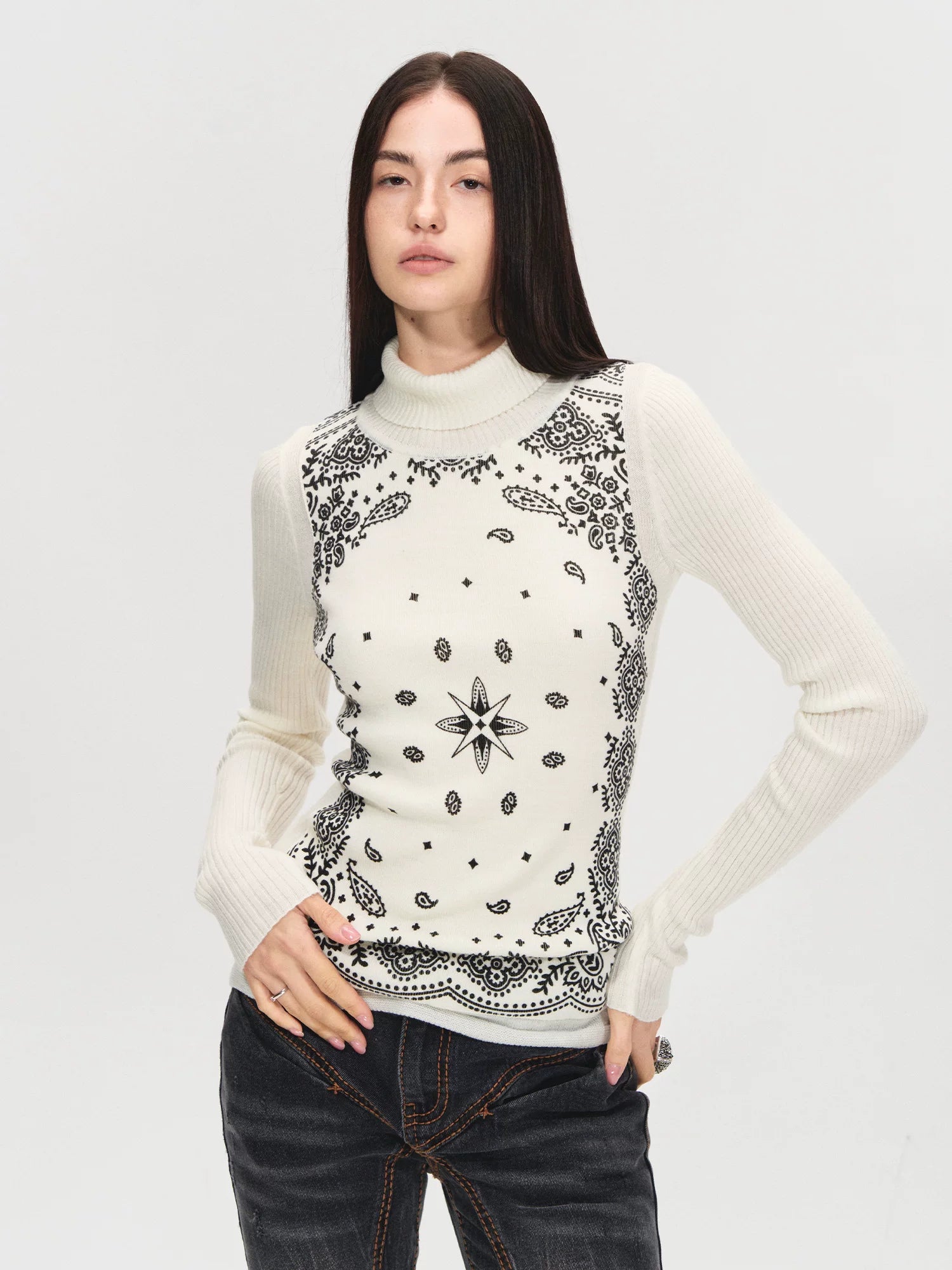 Paisley Turtleneck Knit Top