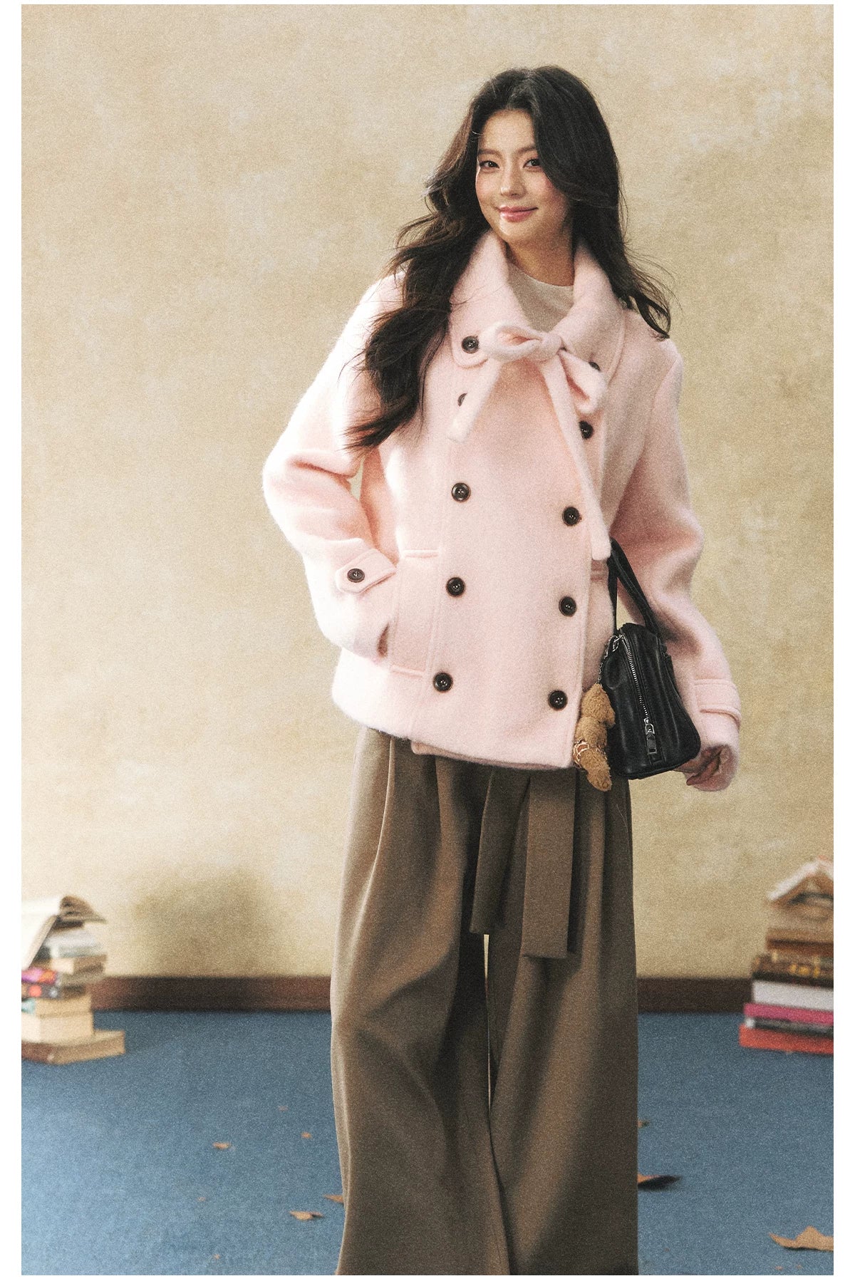 Vintage Double Breasted Bow Collar Coat