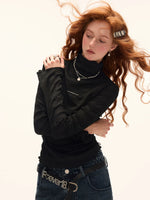 Textured High-Neck Slim Knit Top