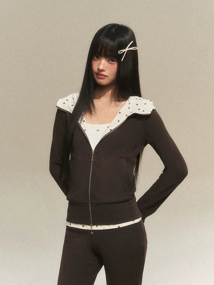 Polka Dot Contrast Zip Hoodie Set