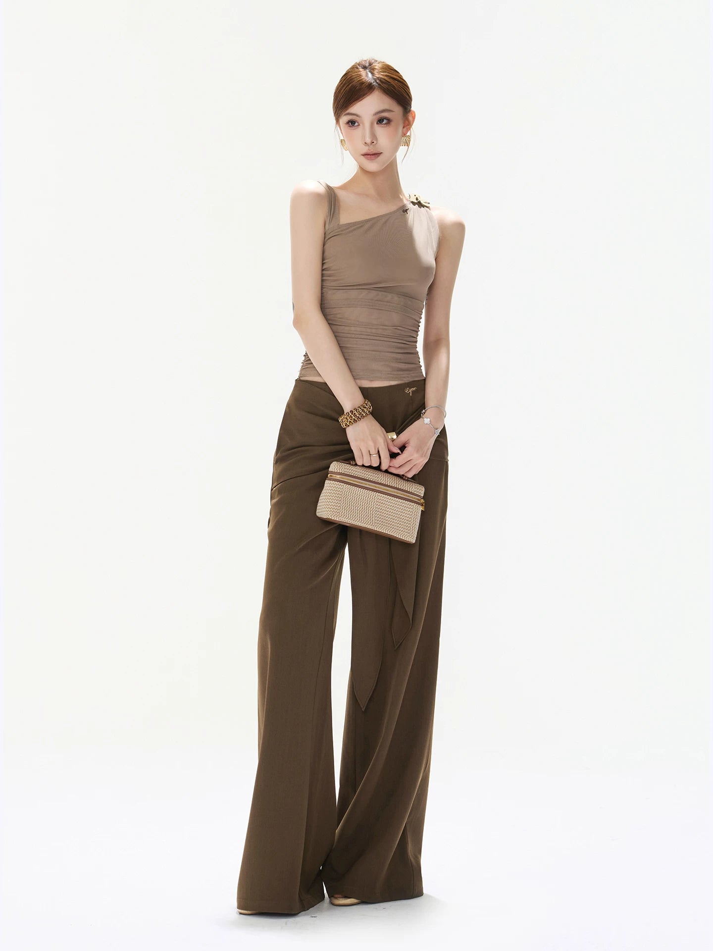 Ruched Mesh One-Shoulder Top