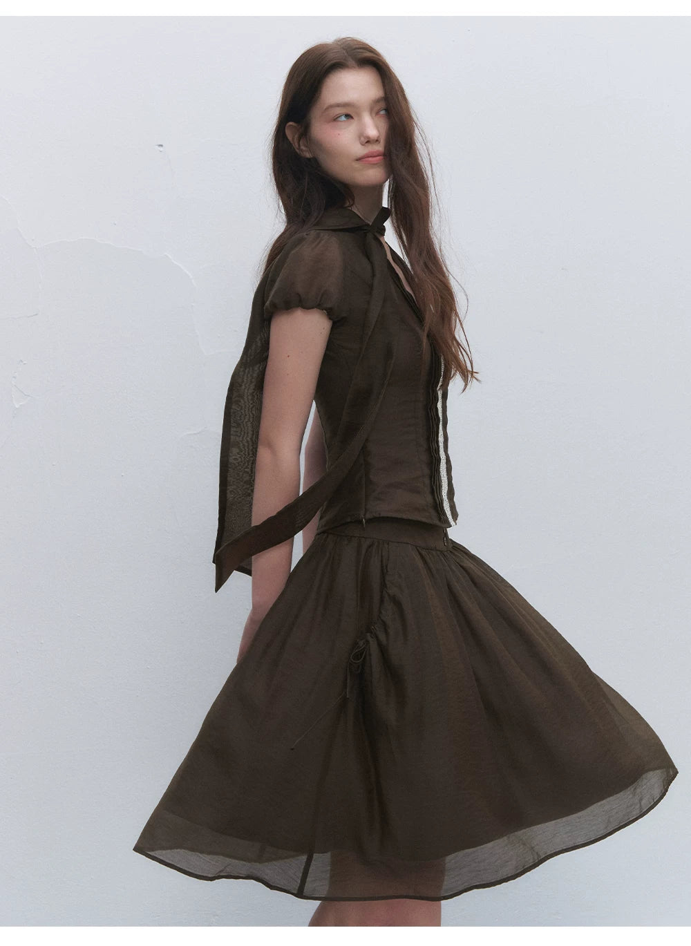 Lyocell Tie Blouse &amp; Skirt Set