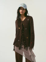 Brown Fringe Floral Cardigan