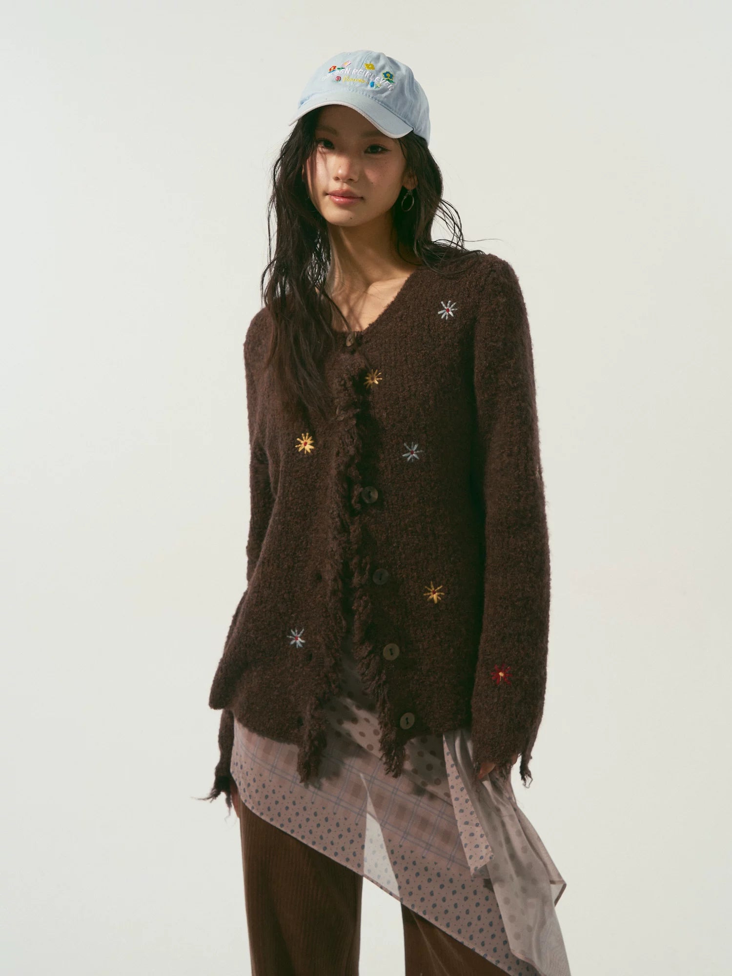 Brown Fringe Floral Cardigan